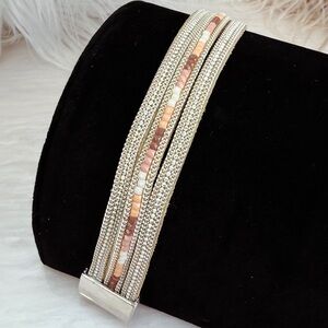 Bohemian chic faux leather magnetic closure bracelet